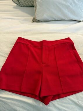 Alice + Olivia Red High-Waist Tailored Shorts